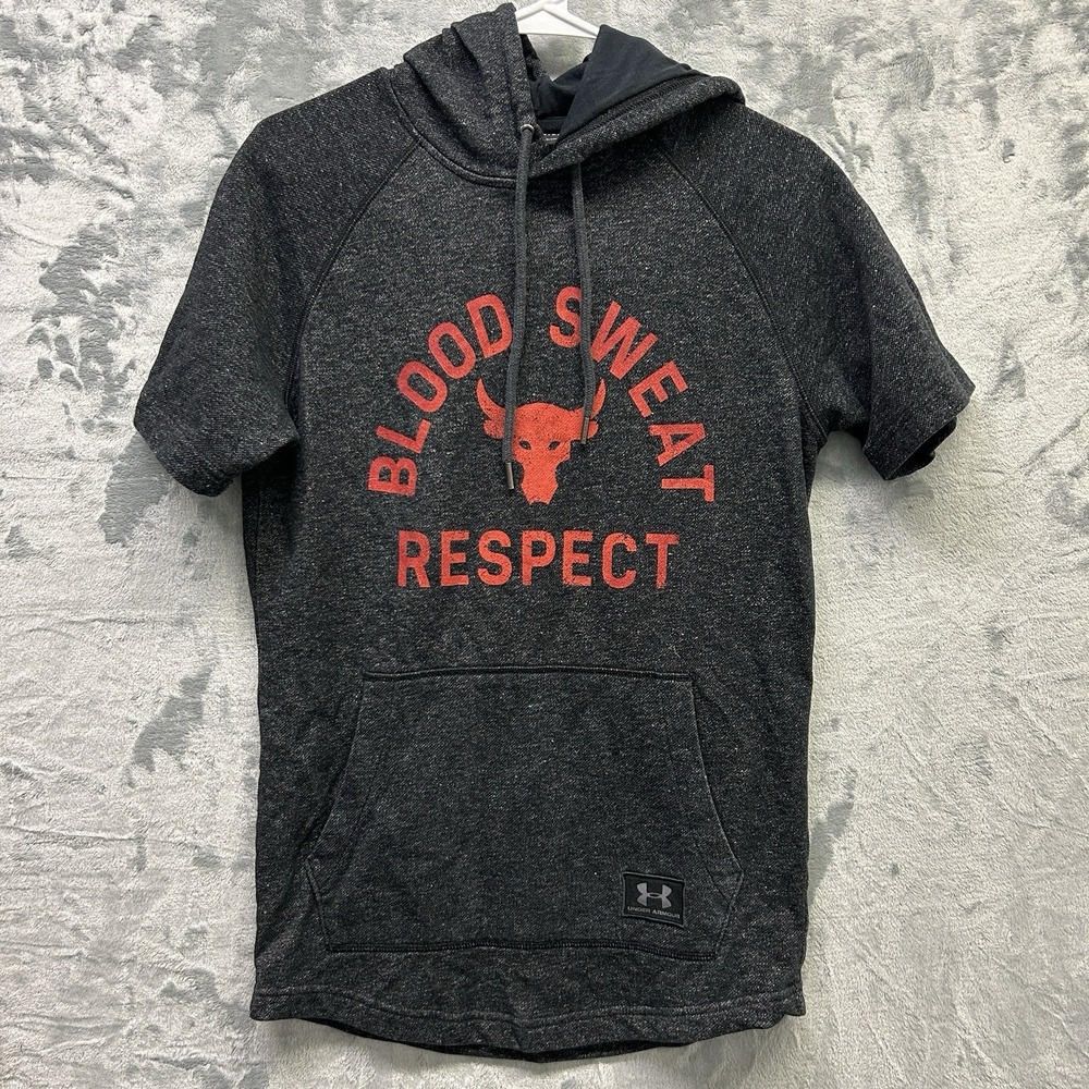 Under Armour Project Rock Hoodie Mens Small Gray Red Sleeveless Training Gym